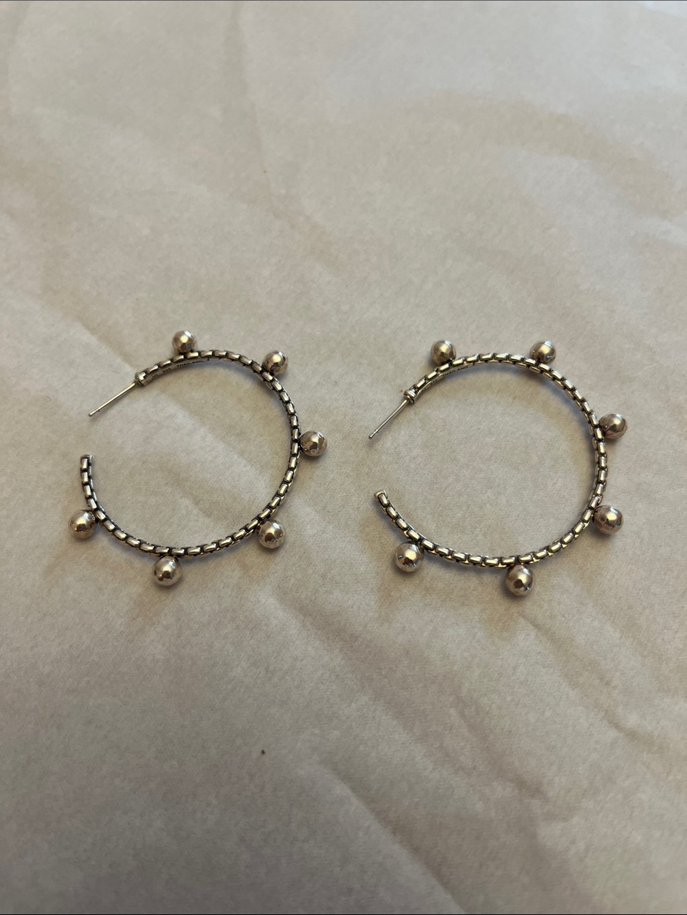 Sterling-Style Beaded Hoop Earrings with Accent Spheres - Silver